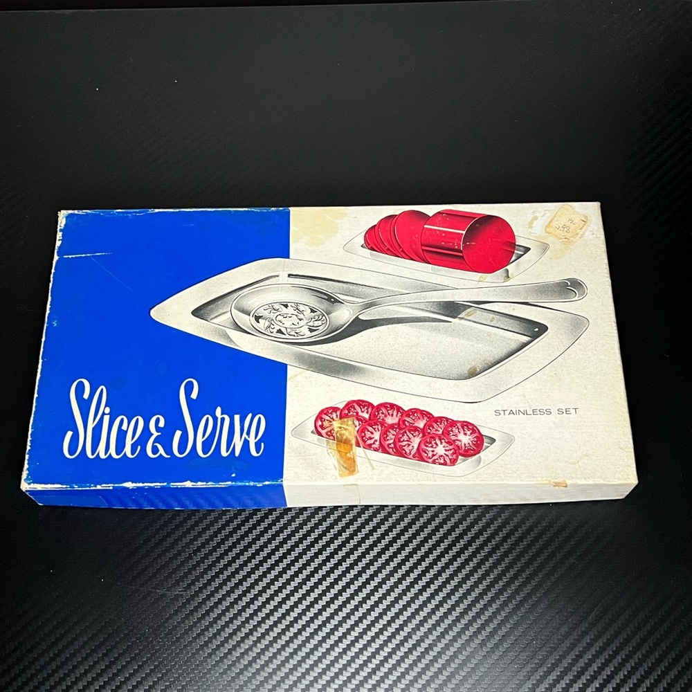 Vintage Cranberry Slice & Serve Set EUC